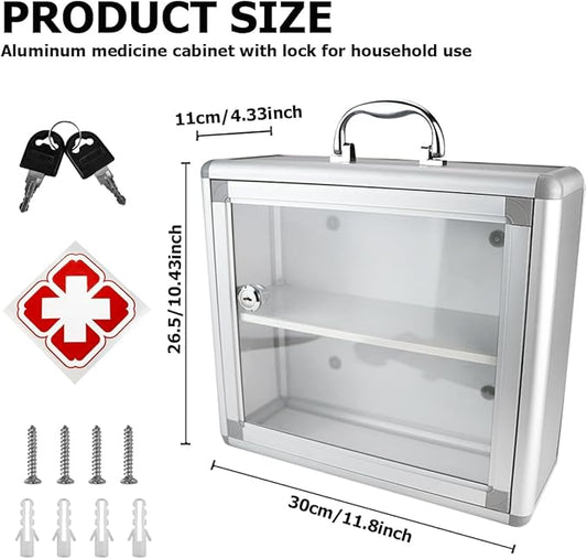 Wall Mountable Medicine Cabinet with Lock, Modern and Small Medicine Empty Box Portable Storage Container Hanging Medical Cabinet for Homes, Hotels and Offices