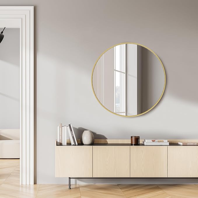 Sweetcrispy 28 Inch Round Wall Mirror, Bathroom Mirror for Over Sink