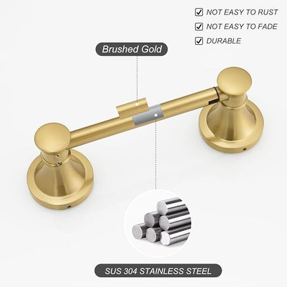 Bathroom Toilet Paper Holder Wall Mount Tissue Holder Brushed Gold | Rustproof Toilet Tissue Roll Holder, Flexible Double Post Pivoting Handle, Bathroom Accessories SUS304 Stainless Steel
