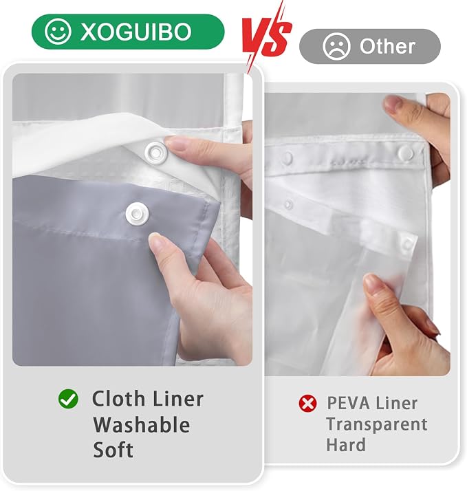 Replacement Snap-in Fabric Liner 71" W x 55" L, for 72" W x 75" L No Hook Shower Curtain - Grey