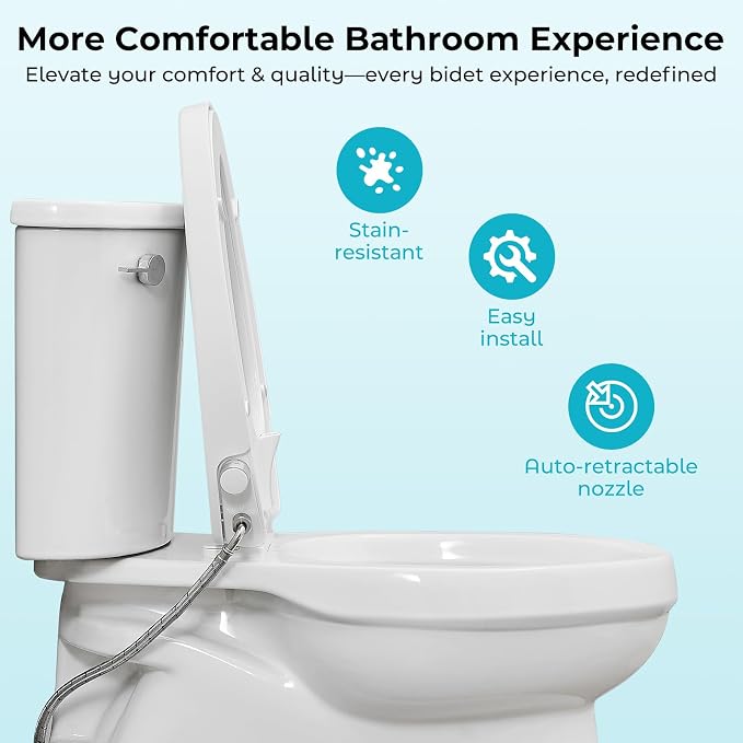 Bidet Toilet Seat,Non-Electric Quiet-Close,Fit Elongated Toilet Seat,Adjustable Water Pressure and Self-Cleaning Dual Nozzles