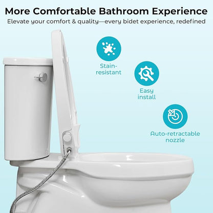 Bidet Toilet Seat,Non-Electric Quiet-Close,Fit Elongated Toilet Seat,Adjustable Water Pressure and Self-Cleaning Dual Nozzles