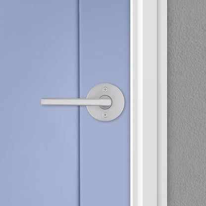 Kwikset Halifax Dummy Door Handle, Single Sided Round Lever for Closets, French Double Doors, and Pantry, Satin Chrome Non-Turning Reversible Interior Push/Pull Lever, with Microban Protection