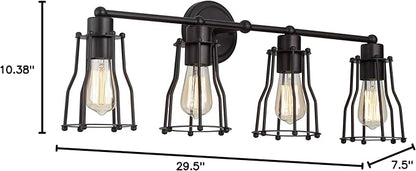JONATHAN Y 29.5" Oil Rubbed Bronze Modern Industrial Metal Vanity Light, Bathroom Sconce for Mirror, Reversible 4-Light Wall Lamp with Metal Cage Shade for Hallway, LED Bulb Included (JYL7422A)