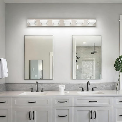 SOLFART Modern LED Vanity Lights Fixtures: 6 Lights Acrylic LED Brushed Nickel Vanity Lights for Bathroom 39inch 5CCT