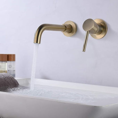 Sumerain Wall Mount Bathroom Faucet Brushed Gold,Single Handle with Brass Rough-in Valve