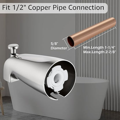 Slip-on Tub Spout with Diverter, Compatible with 1/2 Inch Copper Tube Fit, Bathroom Bathtub Spout 1-Pack (Brushed Nickel)