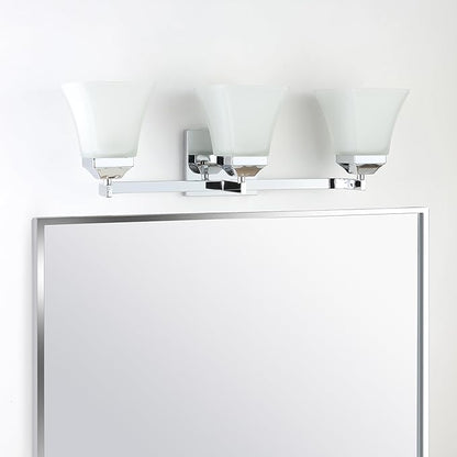 JONATHAN Y 24" Chrome Modern Cottage LED Vanity Light Wall Sconce, Farmhouse Wall Lamp for Bathroom Mirror Kitchen, White Glass Shade, LED Bulb Included (JYL7524B)