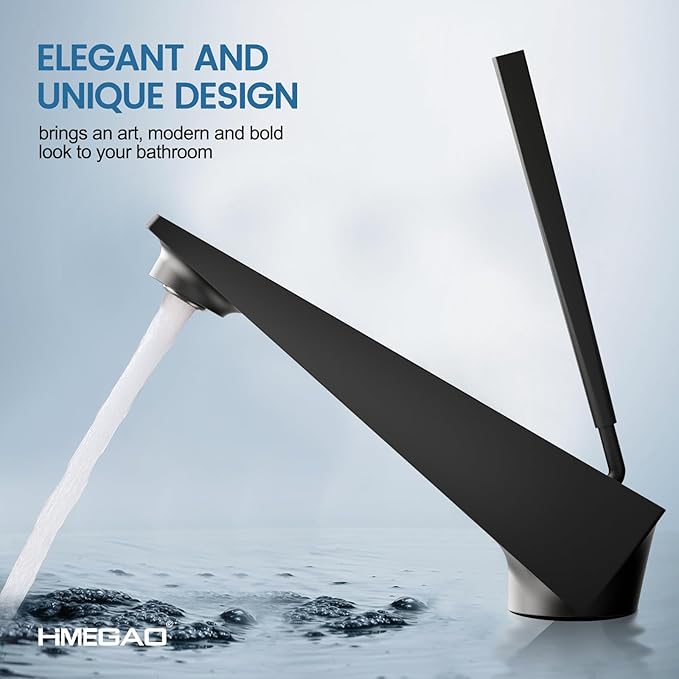 Bathroom Sink Faucet Matte Black, Single Handle Brass Sink Faucet with Unique Design, Single Hole Basin Mixer for Lavatory, Vanity, RV, Modern Farmhouse, Suitable for 1 Hole
