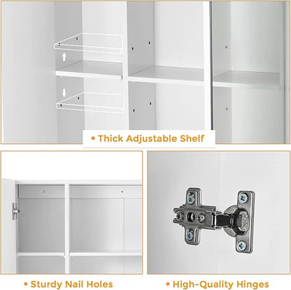 DICTAC Medicine Cabinet Bathroom Mirror Cabinet with 3 Door 27.6x23.62 Inch Bathroom Wall Cabinet with Mirror Wall Mirror Storage Shelf with 3-Adjustable Shelves Storage Organizer Cupboard,White
