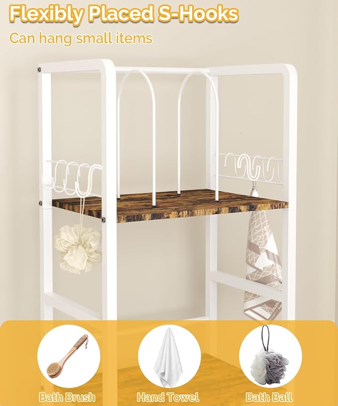 Mondazie Towel Racks for Bathroom Storage Shelves Free Standing, White | 3-Tier Bathroom Towel Rack with Detachable Dividers, Pool Towel Holder Stand with 8 Hooks, Bath Towel Organizer for Poolside