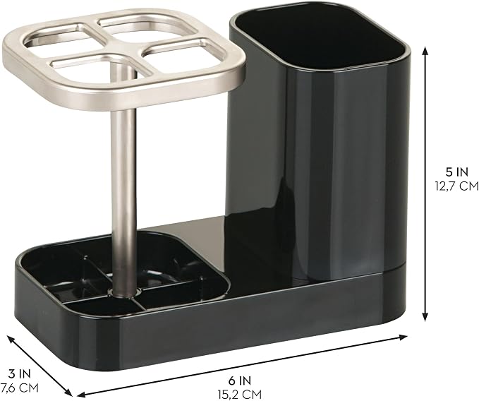 iDesign Toothbrush Holder, Black/Matte Satin | 4 Divided Sections