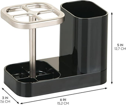 iDesign Toothbrush Holder, Black/Matte Satin | 4 Divided Sections