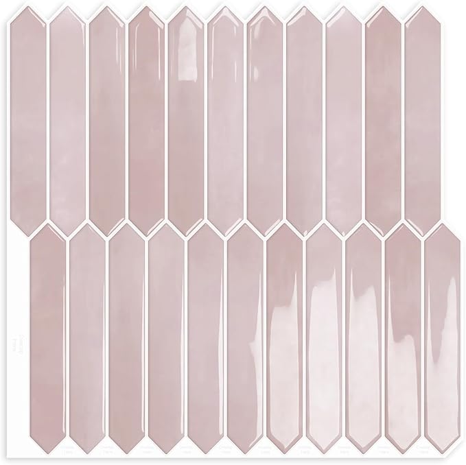 10 Sheets Long Hexagon Tile Peel and Stick Backsplash | Self-Adhesive Wall Tiles Stick on Back Splash for Kitchen, Bathroom, Fireplace,RV(Pink,12"×12")