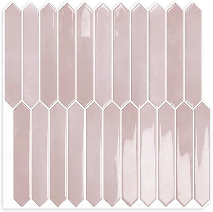 10 Sheets Long Hexagon Tile Peel and Stick Backsplash | Self-Adhesive Wall Tiles Stick on Back Splash for Kitchen, Bathroom, Fireplace,RV(Pink,12"×12")