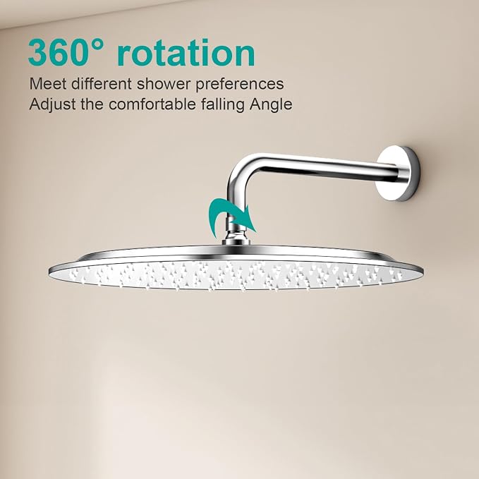 All Metal Rain Shower Head - Heavy Duty Stainless Steel, Easy Install, High Water Flow, Ultra-Thin Modern Design for Bathroom (Chrome, 16)