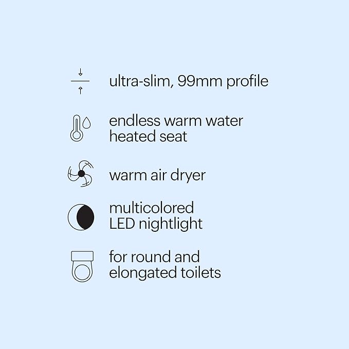 Brondell LS1800-RW Swash Electric Bidet Toilet Seat with Oscillating Stainless Steel Nozzle, Warm Air Dryer, Heated, Night Light, Gentle Close Lid, Thin Profile, Remote Control, Round
