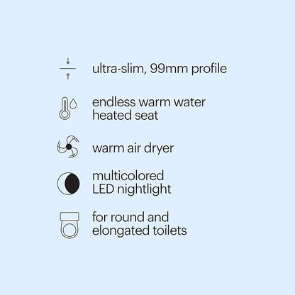 Brondell LS1800-RW Swash Electric Bidet Toilet Seat with Oscillating Stainless Steel Nozzle, Warm Air Dryer, Heated, Night Light, Gentle Close Lid, Thin Profile, Remote Control, Round