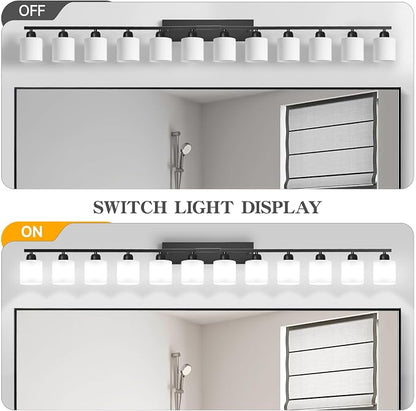 12 Light Black Vanity Lights for Giant Mirror, Bathroom Vanity Lights Over Mirror with Milky White Frosted Glass Shades,78.8 inch Bathroom Light Fixture for Mirrors, E26