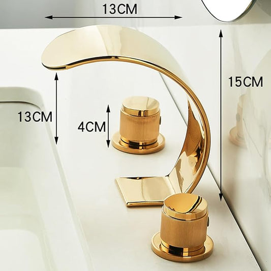 Bathroom Basin Mixer Faucet 3 Hole Waterfall 3 Hole Basin Faucets Brass-White