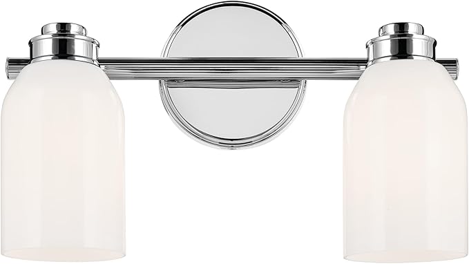 Kichler Shae 15" 2-Light Vanity Light with White Opal Glass in Chrome, for Bathroom Vanity, Powder Room, Over a Mirror, (15" W x 9" H), 55201CH