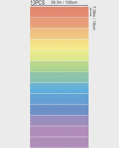 FLFK Rainbow Stair Riser Decals, Self-Adhesive Strips, Multicolor Decorative Stickers, Peel and Stick Design, Modern Style, 39.3" W x 7.08" H x 13Pcs, for Indoor Staircase Decoration
