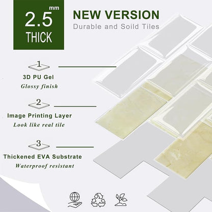 STICKGOO 10-Sheet Subway Tile Peel and Stick Backsplash, Self Adhesive Vinyl Wall Tiles, Stick on Backsplash for Kitchen and Bathroom(Thicker Design)