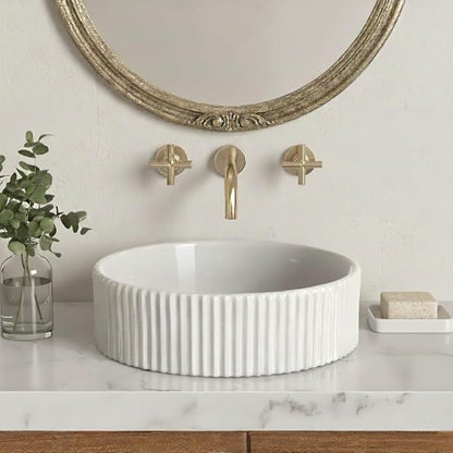KES Bathroom Vessel Sink, 16 Inch Small Vessel Sink for Bathroom, Round Bowl Sink White Above Counter, RV Sink, Countertop Modern Sinks for Cabinet Lavatory Vanity Porcelain Ceramic, BVSC129