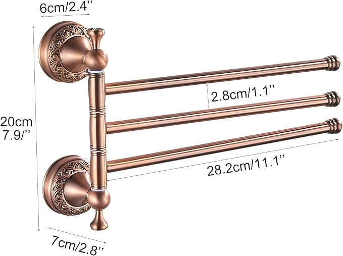 Red Copper Bath Folding Towel Holder, Wall Mounted Towel Rack Bathroom Hardware Accessories, Pattern Carving Design