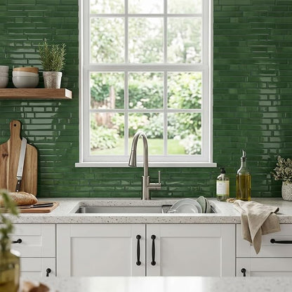 Peel and Stick Backsplash 3D Self Adhesive Wall Tile Green 10 Sheet | Thick,Sticky,Vinyl,12"x12",Marble,for Kitchen,Bathroom