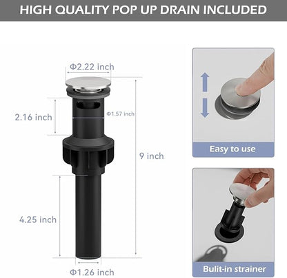 BWE Bathroom Faucet Modern Brushed Nickel Waterfall Single Hole Faucet for Bathroom Sink Single Handle with Pop Up Drain with Overflow Assembly and Supply Line Lavatory Bath Faucet