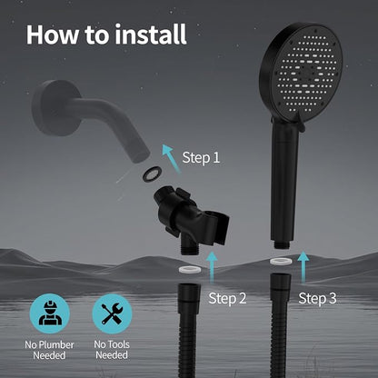 SR SUN RISE NSF Certified Filtered Shower Head with Handheld for Hard Water to Remove Chlorine High Pressure 9-Spray Setting (with Power Wash) Anti-Clog Nozzles (4 Filters, Matte Black)