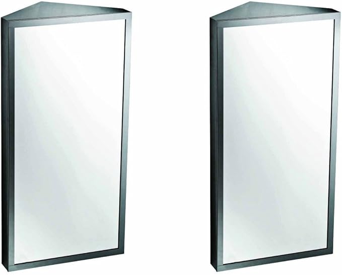 Renovators Supply Infinity Corner Medicine Cabinet with Mirror - Triple Shelf Storage Cabinet - Modern Wall Mount Medicine Cabinet - 23.6 in., Right Open, Brushed Stainless Steel, Pack of 2