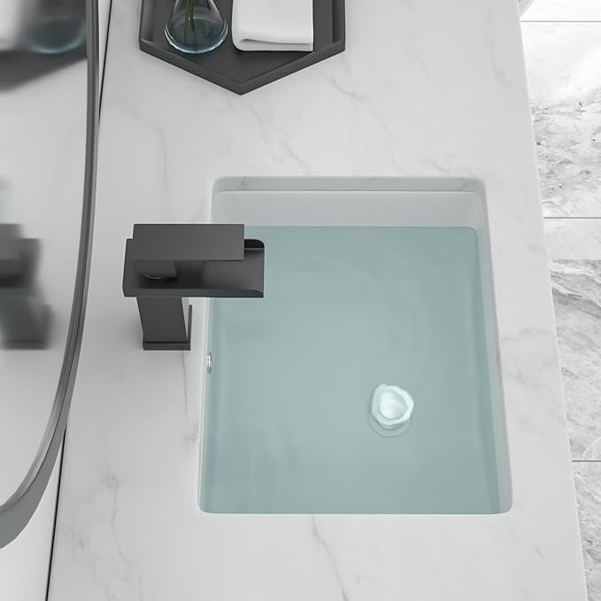 Undermount Bathroom Sink - 18''x14'' White Rectangle Bathroom Sink Porcelain Ceramic Sink Vanity Basin Lavatory Sink Rectangular Vessel Sink, LOF-BS1814