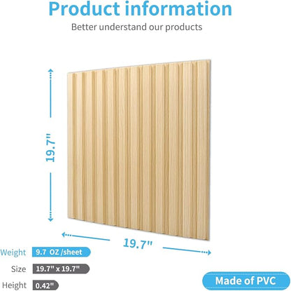 Art3d 3D Fluted Textured Slat Wall Panels, 19.7 x 19.7 in, 12-Pack, Oak | PVC, Waterproof, Scratch Proof, Wipeable, Break-Proof, Ideal for Home, Office and Commercial Spaces