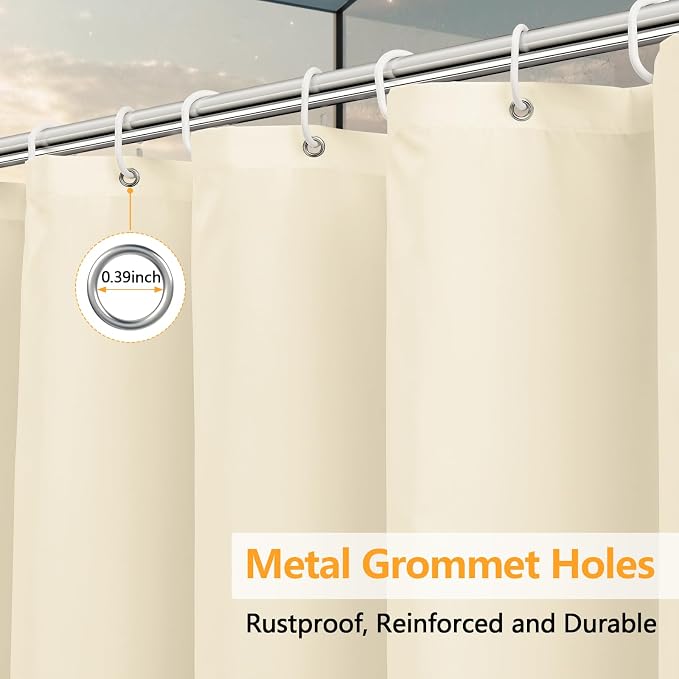 Seenus Waterproof Fabric Shower Curtain Liner with 3 Weighted Magnets, 72 x 84 inch Extra Long Cream Cloth Shower Liner Machine Washable, Hotel Quality Lightweight Tall Shower Curtain for Bathroom