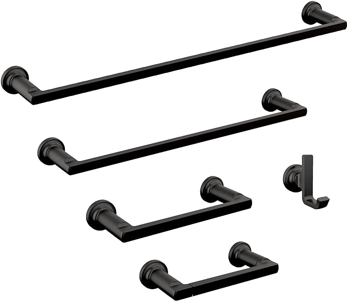 Delta Tetra (1-Pack) 18'' Towel Rack for Bathroom Matte Black Towel Bar for Bathroom Wall Towel Holder Rod Wall Mounted 78918-BL