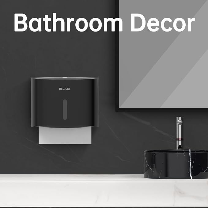Paper Towel Dispenser,Large Capacity Wall Mount Tissue Dispensers with Smart Lock, Used for Kitchen and Bathroom Toilet Paper Holders Black