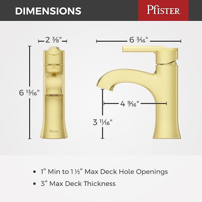 Pfister Vaneri Bathroom Sink Faucet, Single Control, 1-Handle, Single Hole, NSF Certified, Brushed Gold Finish, LF042VRIBG
