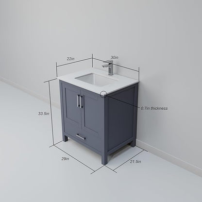 Jacques 30 in. W x 22 in. D Dark Grey Bath Vanity and White Quartz Top