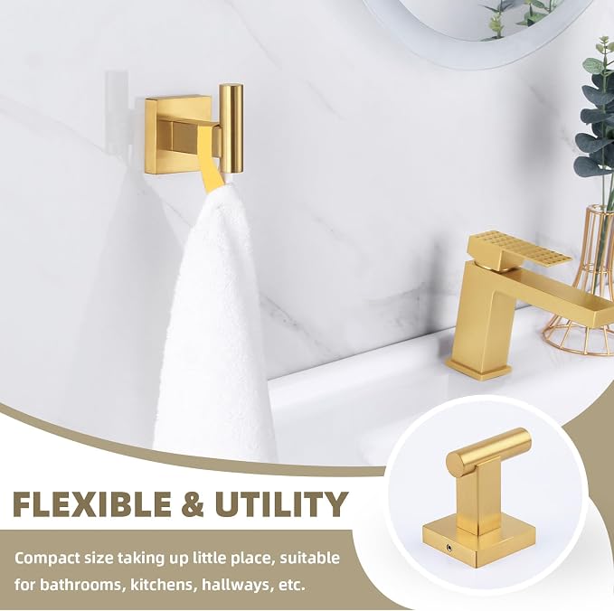 Suyar Brushed Gold Bathroom Accessories, Bathroom Hardware Set 4 Pieces | Include Robe Hook, Toilet Paper Holder, Hand Towel Holder, Towel Bar, SUS304 Stainless Steel, Wall Mounted