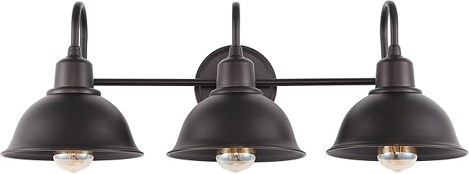 JONATHAN Y 27" Oil Rubbed Bronze Farmhouse Industrial 1-Light LED Vanity Wall Sconce for Bathroom Mirror Kitchen, Metal Shade, Dimmable Vintage Lighting, LED Bulb Included (JYL7483B)