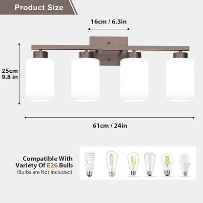 IZORRO Modern Bathroom Light Fixtures, 4 Light Oil-Rubbed Bronze Vanity Lights, Bathroom Lighting Fixtures Over Mirror with White Glass for Living Room Cabinet Bedroom
