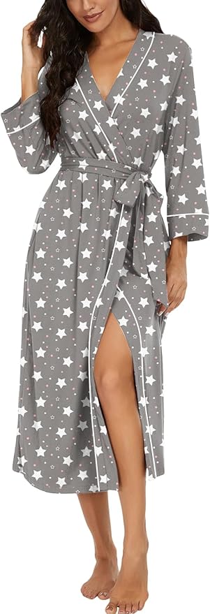 PrinStory Womens Robe Long Knit Bathrobe Lightweight Soft Robes Ladies Bath Robe