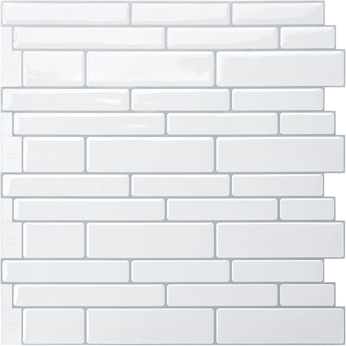 WOWSTAR 10-Sheet White Peel and Stick Backsplash Tiles for Kitchen, Marble Look Stick on Tiles for Kitchen, 12 inches x 12 inches | Peel and stick backsplash, self-adhesive wall tile, White, marble, waterproof, kitchen bathroom wall, 10-sheet, set A