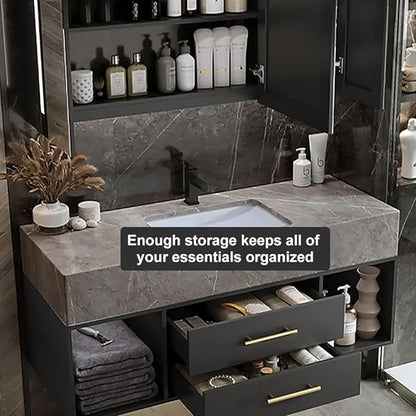 Bathroom Vanity with Sink, 39.3" Floating Bathroom Vanity Set Modern Wall-Mounted Cabinet with Sintered Stone Countertop, Undermount Sink & Black Finish, Easy to Clean