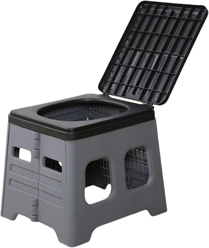 Folding Toilet with Lid,Travel Potty Plastic for Adults Grey | Portable toilet for Adults Camping Foldable RV Potty