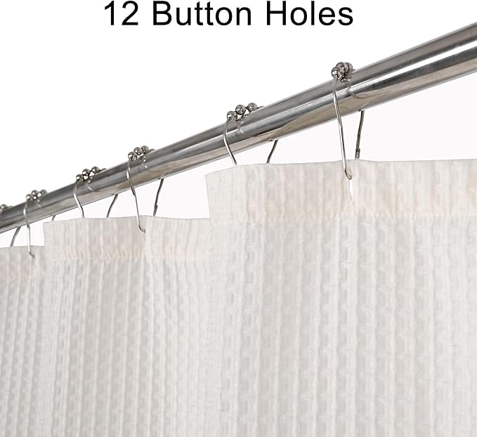 DOSLY Ides Farmhouse Shower Curtain, Beige and Black Striped, Button Curtain, Spa Waffle and Cotton Woven Fabric, Rustic Charm Country Chic Style, 72x96 in