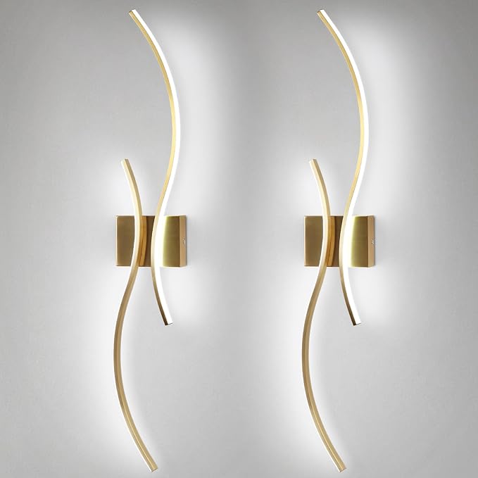 CANEOE Modern Led Wall Light Set of Two, 39inch Gold Indoor Led Wall Sconce Lighting, Bathroom Vanity Light Fixtures Over Mirror for Living Room Hallway Bedroom Bedside Wall Lamp (Gold,6000K,2 Packs)