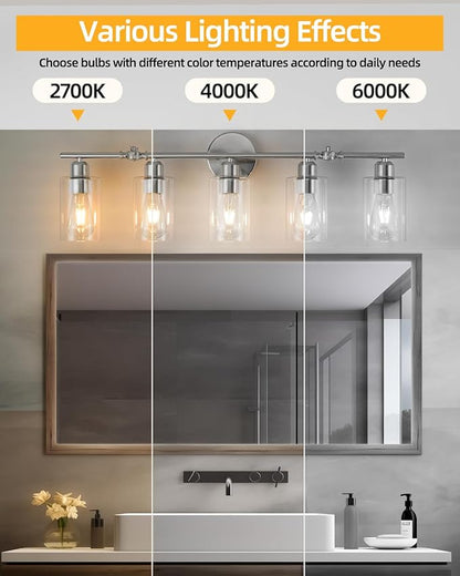 5-Light Bathroom Light Fixtures, Brushed Nickel Vanity Lights for Bathroom